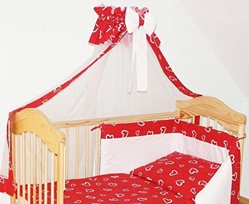 New | Baby Canopy Drape / Mosquito Net + Clamp Holder For Nursery Cot Bed - HEARTS RED