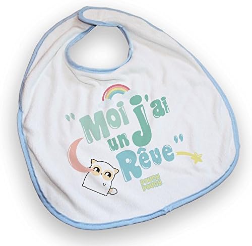 Bavoir bleu "Moi j'ai un rêve" Pouny Pouny arc en cien et étoile pastel, chibi et kawaii - Chamalow Shop
