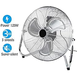 Dawoo18"Ventilateur industriel 50cm Ventilateur sur pied 3 vitesses Puissant ventilateur de plancher à haute vélocité 125W ， Fit pour atelier, entrepôt (argent)
