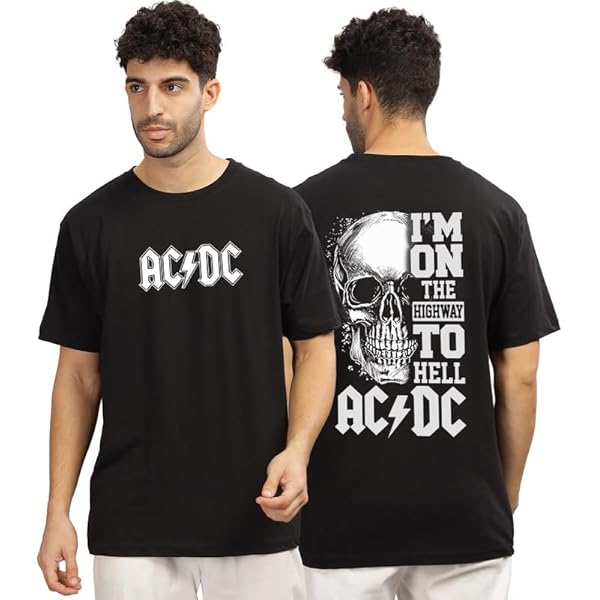 Buy Zyro Tees AC/DC Logo Oversized T-Shirt, Black, Rock Band