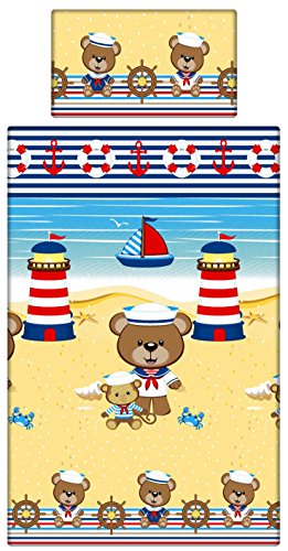 Babies-Island A 2 Piece Bedding Set Pillowcase+Duvet Cover For Baby Toddler To Fit Cot/Cot Bed - MARINA, , SEA, LIGHTHOUSE RED (90X120cm)