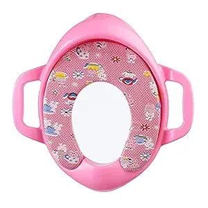 WAHHSON Cushioned Potty Seat, Toilet Seat with Handle for Kids, Baby Cushioned Potty Seat for Western Toilet with Easy Grip Handles and Comfortable seat Suitable for Boy/Girl, Angel Baby (Pink)