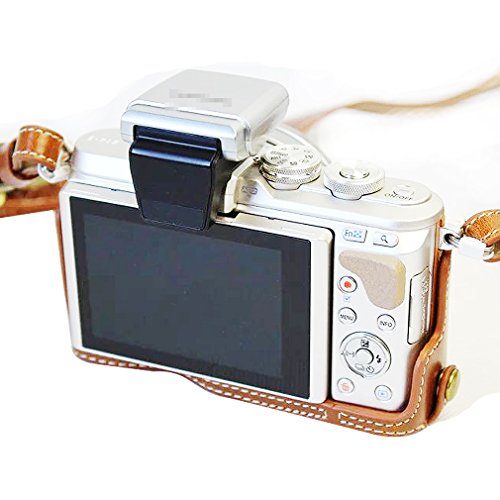 First2savvv marr  n Calidad premium Funda C  mara cuero de la PU c  mara digital bolsa caso cubierta con correa para Olympus PEN E-PL8 EPL8 con lente 14-42mm   pa  o de limpieza XJD-EPL8-HH09G11