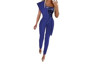 DAaomi Combinaison Femme Chic Mariage Grande Taille Combinaison Bustier à Plumes sans Manches Sexy Bodysuit Combishort Longue Soiree Rompers Jumpsuit Playsuit Ceinturée à Taille Haute Playsuit