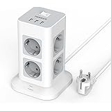 TESSAN Ciabatta Multipresa con USB, Multipresa Verticale con 8 Prese e 3 USB, Multipresa Elettrica Protezione Sovratensione, 