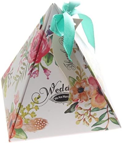 PDHU Approx.50pcs Creative Triangle Candy Gift Box with Ribbons for Wedding Party - Floral Pattern