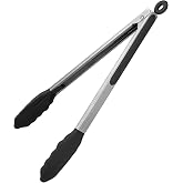 U-Taste Silicone Kitchen Tongs, Heat Resistant 300&deg;C, Black | Firmly Sealed Non Stick Rubber Tips, Steel Handle and Soft Lock