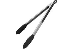 U-Taste 30 cm Pinza da cucina in silicone resistente al calore 315℃ con punte in gomma antiaderente ben sigillate e manico in acciaio rivestito in silicone e bloccaggio liscio (Nero)