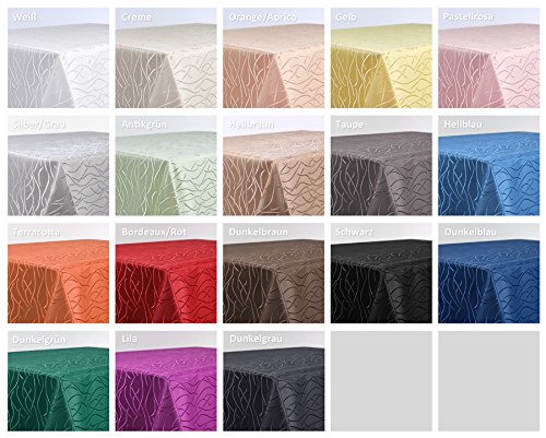 Tischdecke Damast Streifen Wellen Bügelfrei, Eckig Oval Rund Größe und Farbe wählbar, Eckig 130×220 cm Silber, Beautex - 3