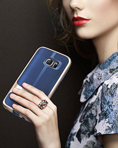 Galaxy S7 Funda  Vena  vAllure  CornerGuard ShockProof   Strong Grip  Bumper Frame h  brido de la cubierta ultra delgada La textura de la onda para Samsung Galaxy S7  Oro   Azul Marino 