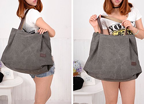 DCCN Canvas Shopper Damen Handtasche Einkaufstasche mit Große Kapazität 48*38*18cm - 7