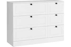 HOCSOK Cómoda de Noche con 6 Cajones para Almacenamiento Sinfonier de 6 Cajones para Dormitorio Salón y Entrada de Madera Blanco 108x40x82 cm