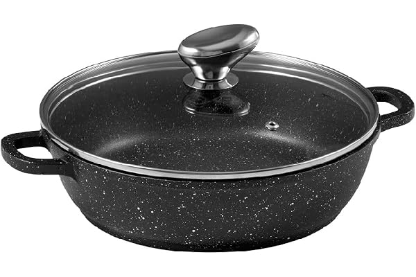 Pradel Excellence - PCUI001015 - Mijoteuse Fonte d'Aluminium Premium Ø24cm, Couvercle Verre - Revêtement Anti-Adhésif Façon Pierre - Poignée Amovible - Tout Feu, Noir