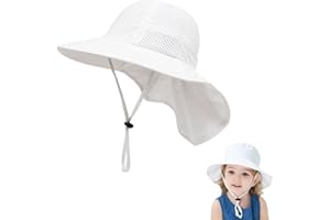 PSOWQ 1 Pieza Sombrero para El Sol Sombrero para El Sol para Bebés Niños con Protección para El Cuello Sombrero De Verano Plegable Ajustable Protección UV Transpirable - Blanco
