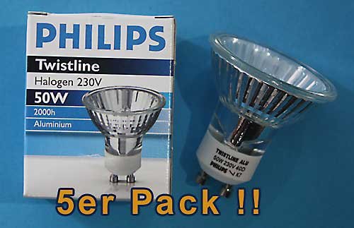Preisvergleich Produktbild 5er Pack PHILIPS Twistline GU10 230V 50W 40° Alu Halogen