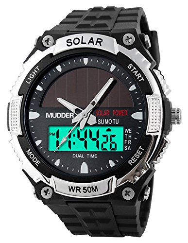 Mudder wasserdichte und militrische Outdoor LCD Armbanduhr Sportuhr fr Mnner von 50M Sonnenenergie, Silber Mudder wasserdichte und militrische Outdoor LCD Armbanduhr Sportuhr fr Mnner von 50M Sonnenenergie, Silber