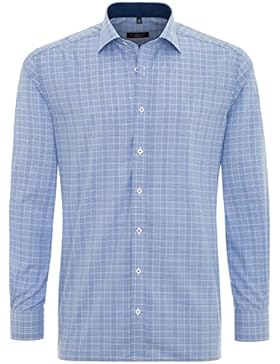 ETERNA Modern Fit Hemd Langarm mit New Kent Kragen Karo blau