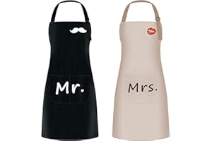 FAMIDIQGO AMIGOGO 2 Pezzi Grembiule Cucina Impermeabile Grembiule da Cucina Chef Grembiule da Barbecue Regolabile Grembiule Cucina per Donna e Uomo con Tasche Grembiuli per Cottura e Regali(Nero E Marrone)