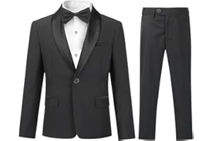 Sliktaa Boys Suits 2 Pieces Slim Fit One Button Notched Lapel Tuxedo Suits Wedding Performance Party Formal Wear Blazer and Trousers