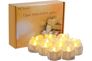 PChero Bougies LED avec minuterie, Lot de 12 Bougies LED Piles, 6 Heures on et 18 Heures Off