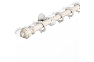 LISTER CARTWRIGHT 33 mm Wood Curtain Poles Fixed Length Premium Quality Curtain Pole Wooden Beautiful Design Rubber Wooden Finials, Antique White 120 cm