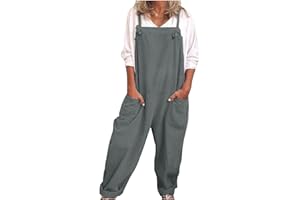 GENERISCH Damen-Overall, lässig, lockere Latzhose, weiche Baumwolle, Leinen, lässig, Baggy-Leinen-Jumpsuits, elegante Overalls, lockere Latzhose, Strampler, UK-Größe, Büro, Arbeitskleidung, Hose, Verkauf