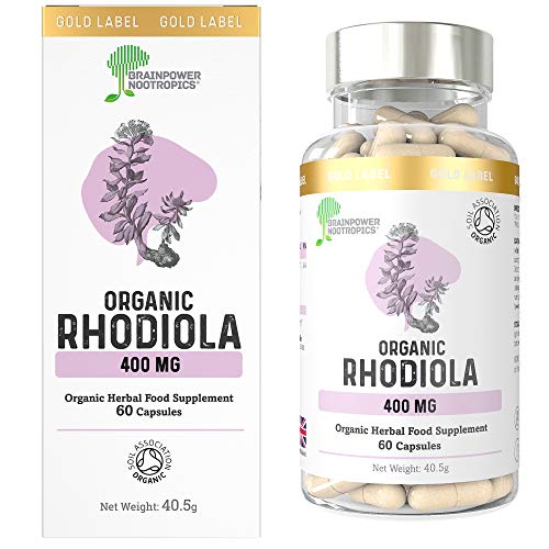 Gélules de Rhodiola Rosea Biologique | Dose de 400mg | Certifié Biologique par la Soil Association | 3% Rosavine 1% Salidroside | 60 gélules| Brainpower Nootropics®