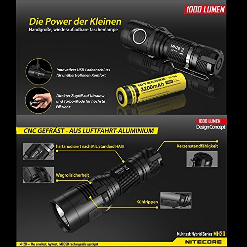 Nitecore Multitask Hybrid MH20W NW neutral white XM-L2 LED Handthrower aufladbar - 3