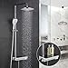 Produktbild ubeegol Dusche mit Ablage Thermostat Duscharmatur Aufputz Regendusche Duschsystem Duschgarnitur Duschset inkl. Duschkopf Duschstange Überkopfbrause Set für Bad