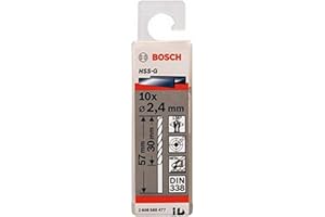 BOSCH ACCESSORIES Bosch 2608585477 Din338 HSS-G Metal Drill Bit, 2.4mm x 30mm x 57mm, Silver, Pack of 10