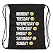 Produktbild ocona© "Week" Turnbeutel Emoji Emoticons Smileys Sportbeutel Rucksack Gymsack Stringbag Hipster Sack Umhängetasche, schwarz