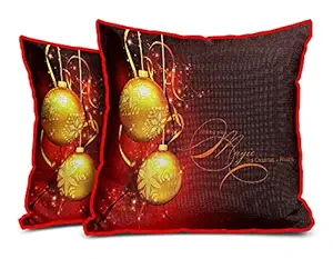 DreamVio Jute Exclusive Merry Christmas Decorative Throw/Pillow Covers, Cushion Covers for Gifting, Living Room, Bed Room, Sofa,Chairs Pack/Set of 2 (Multicolour, Size 24 x 24 Inches)