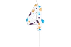 DEKEWE Geburtstagskerzen Zahlen 4, Blaue Hundepfotenkerze Geburtstagskerzen Kerze, Tortendeko Geburtstag, Cartoon Themen für Mädchen Jungen Kinder Geburtstagskerzen Torteparty Deko