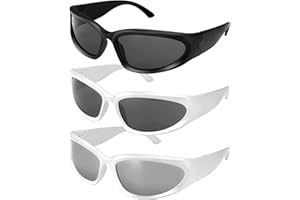 BESTOMROGH 3Pcs Wrap Around Sport Sunglasses, Fashion Driving Cycling Fishing Running Sun Glasses UV400 Sports Futuristic Oval Glasses for Men Women