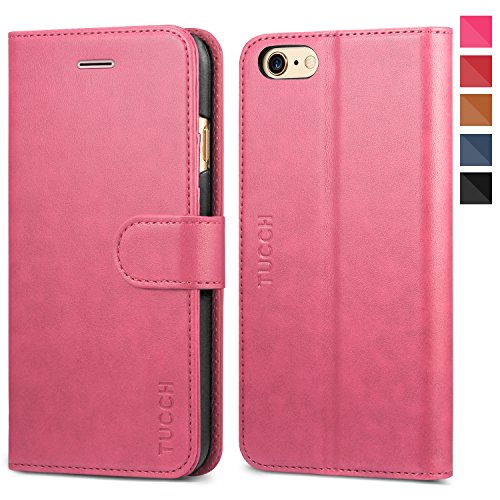 iPhone 6s Case,iPhone 6S Leather Case, TUCCH [Lifetime Warranty] Premium Folio Leather Wallet Case with [Lifetime Warranty] [Kickstand] [Card Slots] [Magnetic Closure] Flip Notebook Cover Case for iphone 6/6s-Hot Pink