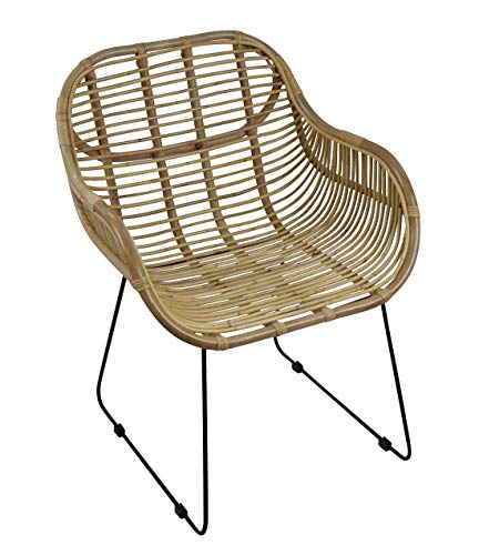 Chaise de Jardin en rotin Design Animal, Naturel - Style rétro années 50 Loft Salle à Manger, Jardin, Cuisine, Bistro, Balcon, terrasse avec accoudoir, Naturel, Länge 63cm x Breite 63 cm x Höhe 82 cm