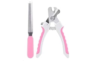 TopE Professional Pet Nail Trimmer with Safety Guard to Avoid Over-cutting Include Nail Clipper and Nail File for Small and Medium Dogs Cats Rabbits Birds, Pink