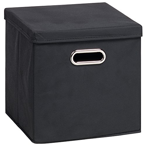 (H&S) Aufbewahrungsbox MIA mit Deckel - Faltbox - Korb - 28x28x28 cm - (Schwarz)