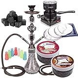 Shisha - Schwarz, 55cm Höhe + 14,5cm Bodendurchmesser, mit Zange und 2er Schläuchen