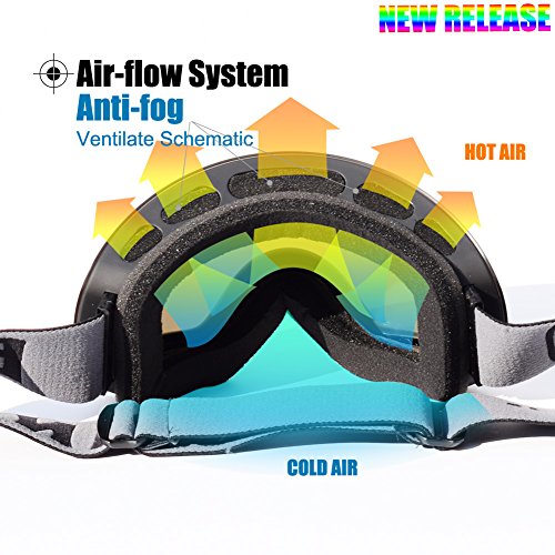 Zabert Gafas de esquí, gafas de esquí nieve snowboard skate para hombre o mujer sobre gafas OTG anti niebla Protección UV, X45Silver