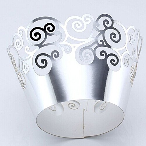 OULII Cupcake Förmchen Cupcake Wrappers Hochzeit Cupcake Dekoration Geburtstag Baby Baby Dusche wickeln 50 stück (Silber) - 2