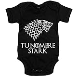 100% algodón Body bebé Juego de Tronos personalizable Pon Tu Nombre ejemplo María Stark - Negro, 6-12 meses