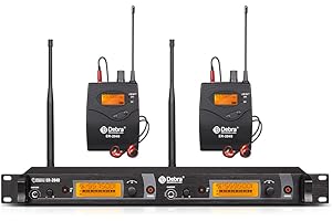 D Debra PRO UHF IEM ER-2040 Système de surveillance intra-auriculaire sans fil à double canal avec écouteurs, pour scène, enregistrement, studio, répétition de groupe, performance en direct (avec 2