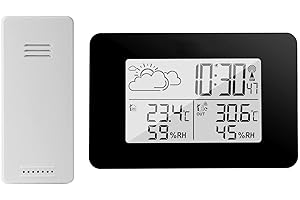 YASORN eMylo Stazione Meteo Radio con sensore Esterno, Termometro Digitale LCD Ambiente Interno Esterno - Igrometro Umidità con Retroilluminazione e Previsioni Meteo per Casa Camera da letto Giardino