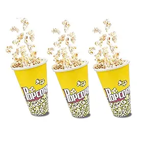 DEZIINEMedium Popcorn Plastic Bowl - Movie Theater Popcorn Bucket Bowl - Popcorn Tube for Movie Night - Popcorn Tubes for Carnival - Popcorn Cups 11X17cm- Set of 3