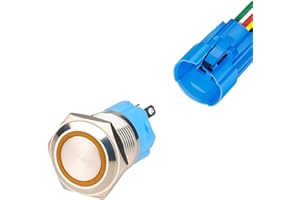 Gebildet 16mm Pulsante Momentaneo in Acciaio Inossidabile, 12V-24V 5A LED 1NO1NC SPDT ON Off Temporaneo Bottone Impermeabile con Spina a Filo (LED Arancia)