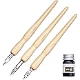 Eujgoov 3 Nibs 1 Wood Holder 1 Ink Cartoon Comic Dip Pen Set Wooden Comic Pen Nib Holder Artist Cartoon Pen Set