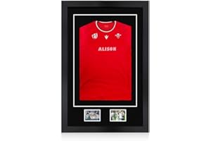 Alison Kingsgate 90×60CM Football Shirt Frame - Deep 3D Box Frame Sports Shirt Display with Black Mount 58×40CM Shirt Window + Two 5×3.5” Photo Openings - DIY Kit with Perspex Front - Matte Black