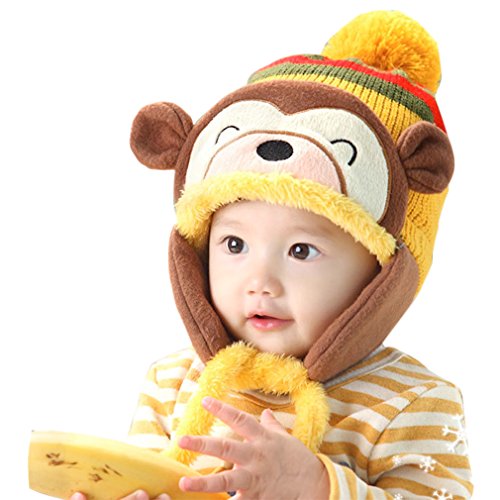 Secret Paradise Monkey Winter Baby Kids Girls Boys Warm Woolen coif Hood Scarf Caps Hats Yellow