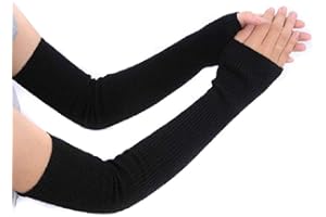 QUUPY 1 Pair Long Fingerless Gloves Winter Knit Elbow Length Warmer Pair Fashion Mitten Knit Crochet Gloves Thumb Hole Stretchy Gloves Arm Covers for Autumn Winter